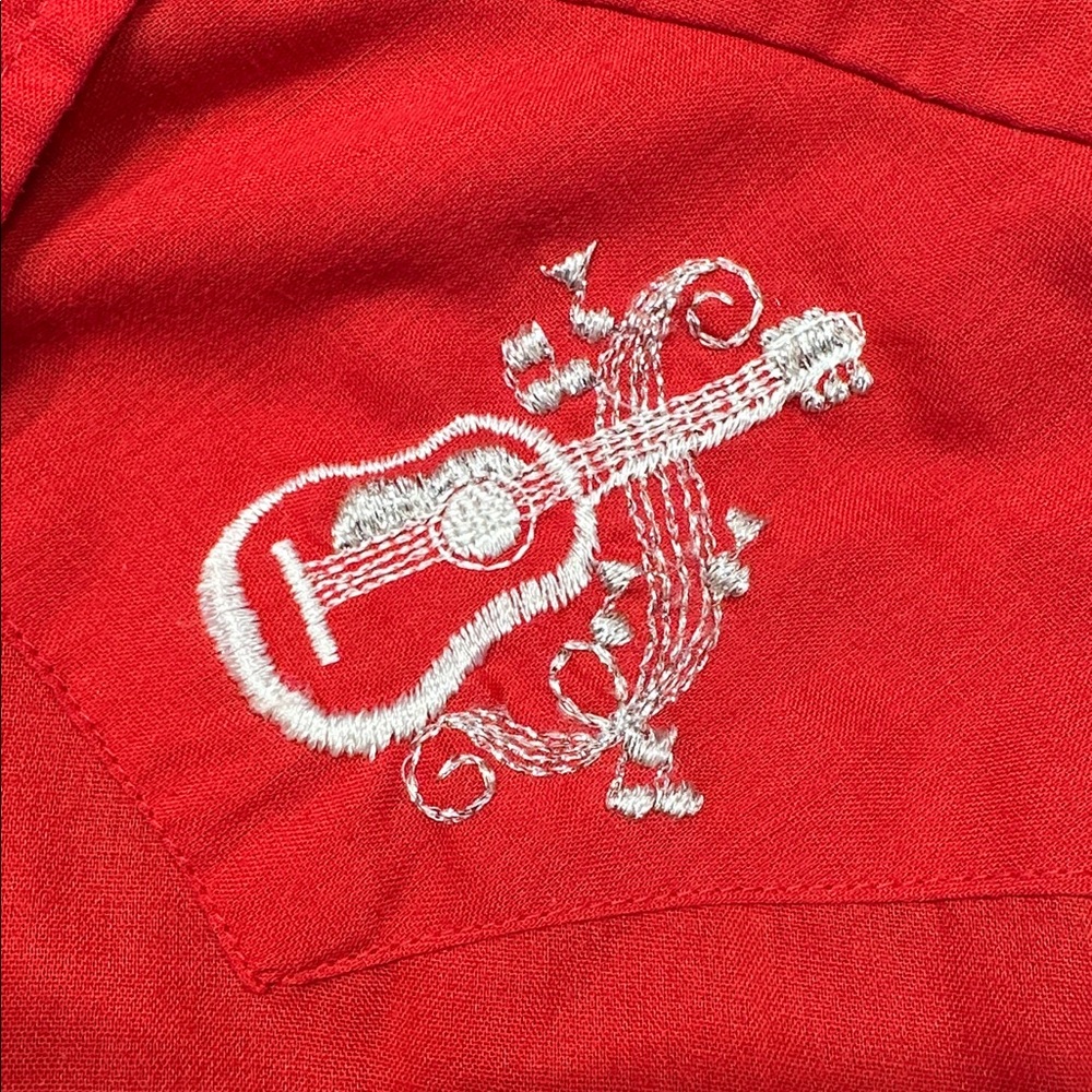 Vintage Red Long Sleeve Snap Button Down Shirt with Western Embroidery - Size XL - Picture 5 of 9